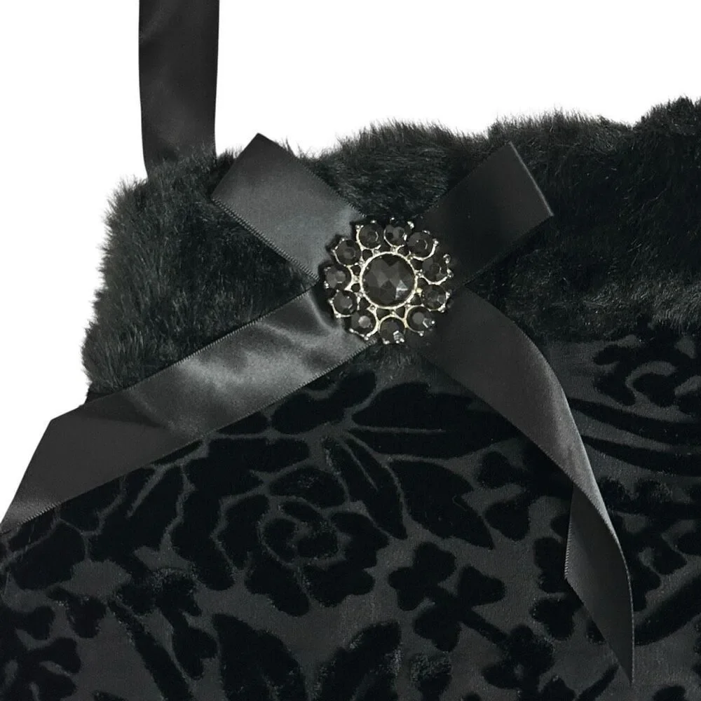 Pier 1 Imports Black Burnout Velvet Faux Fur Hostess Apron Holidays Goth NWT